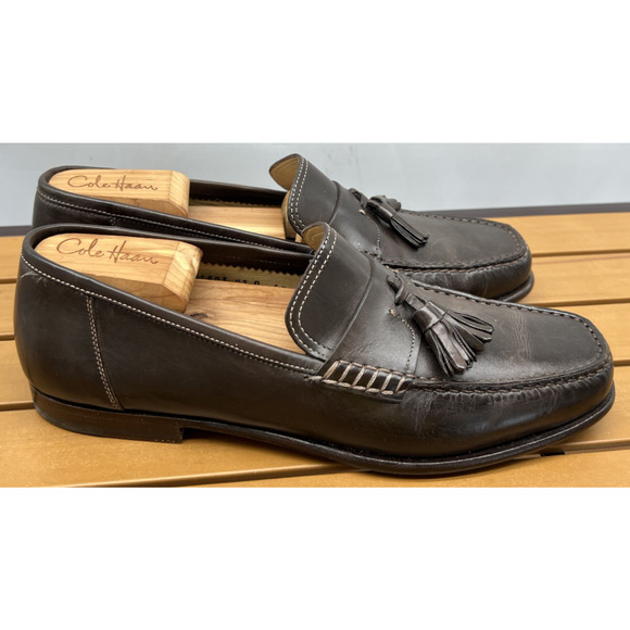 NEW! SANTONI Brown Leather Handsewn Moc Toe Tassel Loafers US 8.5 Made in Italy - Picture 2 of 13